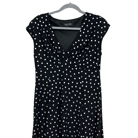 Evan Picone Black Label Womens Polka Dot Dress Ruched V Neck Sleeveless Black 12 - Picture 2 of 6